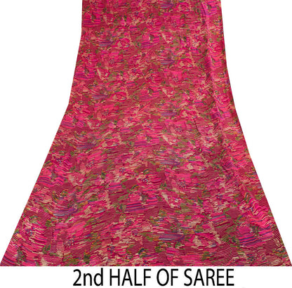 Sanskriti Vintage Pink Pure Silk Saree Abstract Ikat Style Print 6+Yard Sari Diy