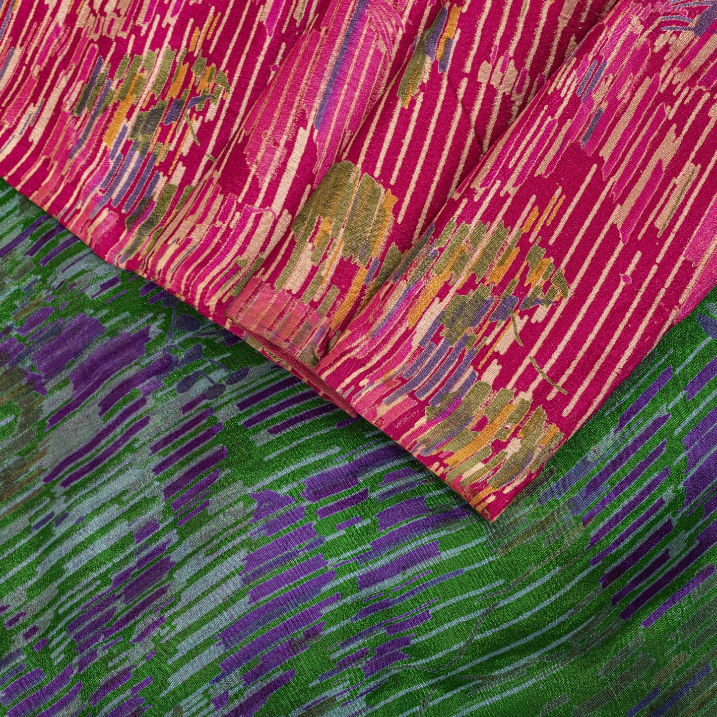 Sanskriti Vintage Pink Pure Silk Saree Abstract Ikat Style Print 6+Yard Sari Diy