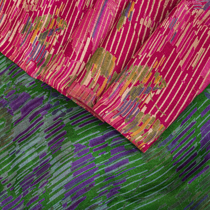 Sanskriti Vintage Pink Pure Silk Saree Abstract Ikat Style Print 6+Yard Sari Diy