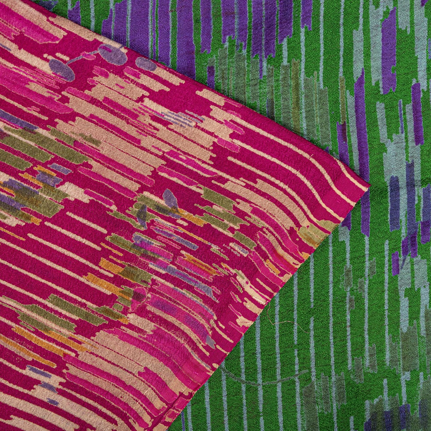 Sanskriti Vintage Pink Pure Silk Saree Abstract Ikat Style Print 6+Yard Sari Diy