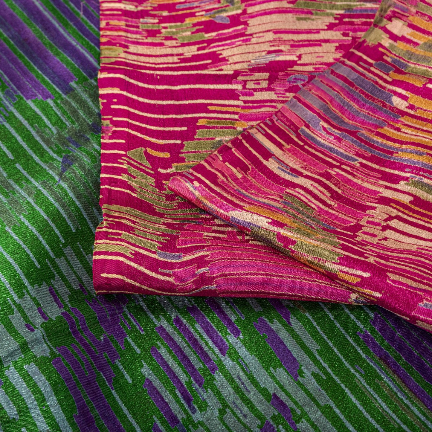 Sanskriti Vintage Pink Pure Silk Saree Abstract Ikat Style Print 6+Yard Sari Diy