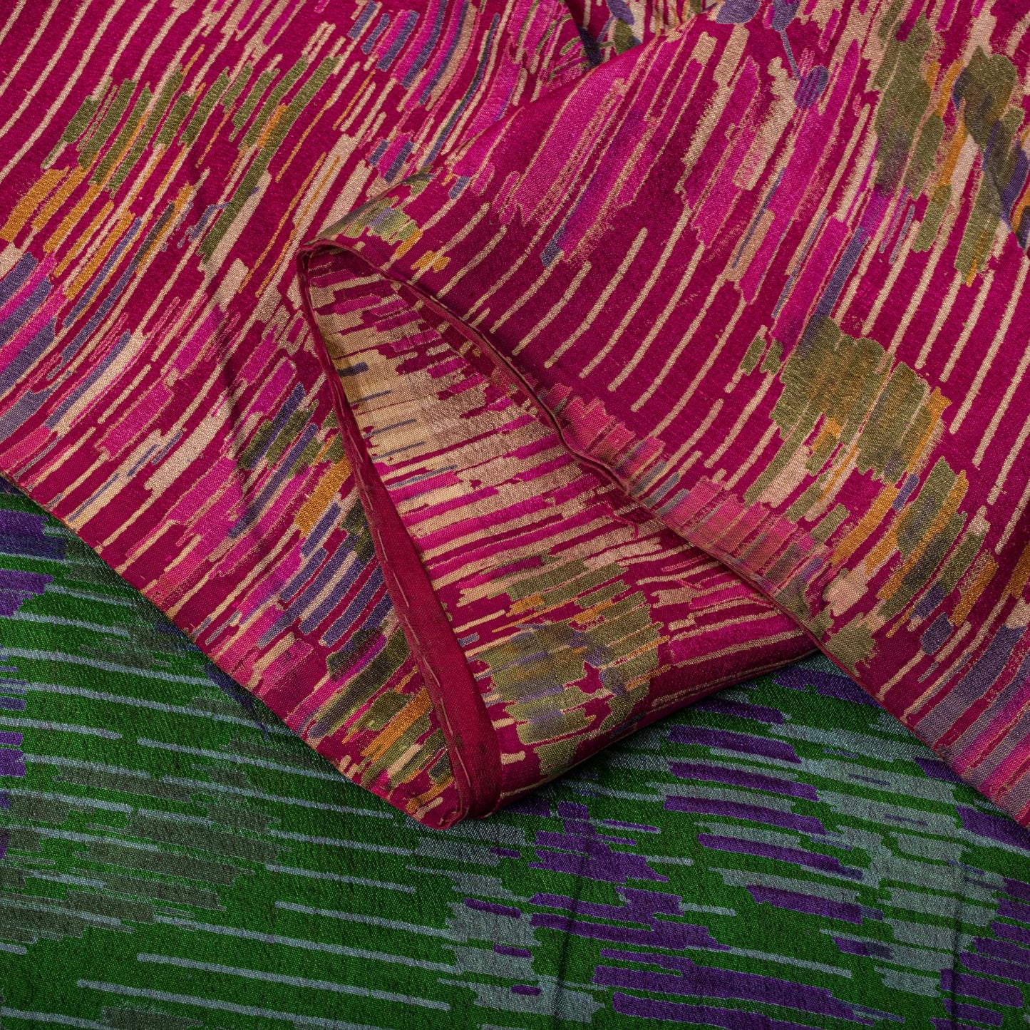 Sanskriti Vintage Pink Pure Silk Saree Abstract Ikat Style Print 6+Yard Sari Diy