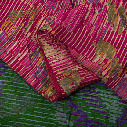 Sanskriti Vintage Pink Pure Silk Saree Abstract Ikat Style Print 6+Yard Sari Diy
