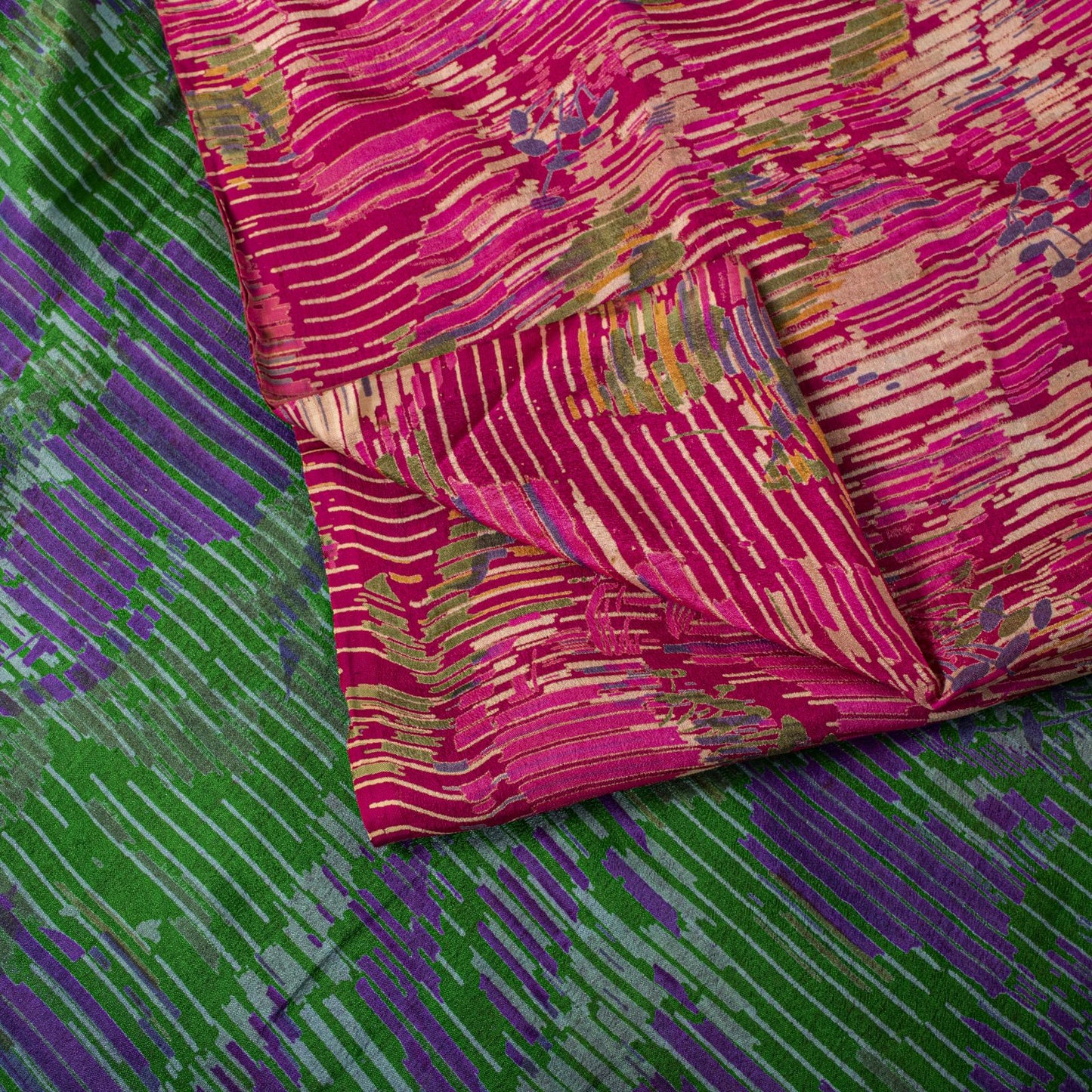 Sanskriti Vintage Pink Pure Silk Saree Abstract Ikat Style Print 6+Yard Sari Diy