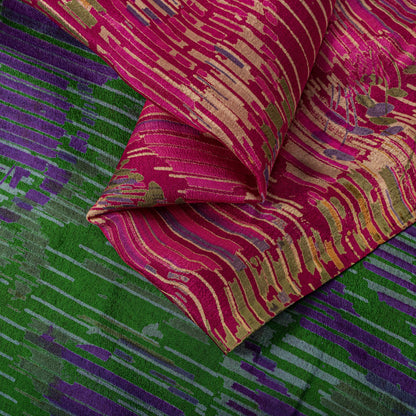 Sanskriti Vintage Pink Pure Silk Saree Abstract Ikat Style Print 6+Yard Sari Diy