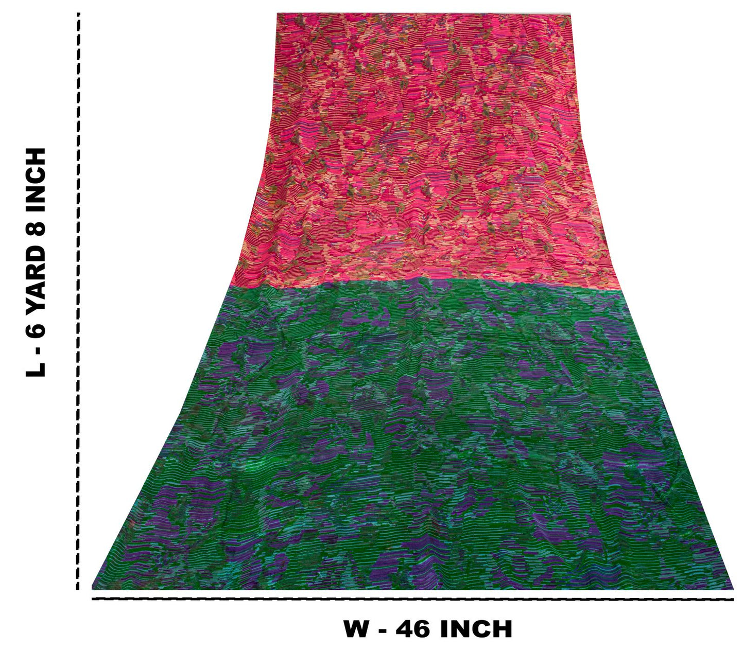 Sanskriti Vintage Pink Pure Silk Saree Abstract Ikat Style Print 6+Yard Sari Diy
