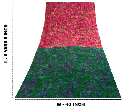 Sanskriti Vintage Pink Pure Silk Saree Abstract Ikat Style Print 6+Yard Sari Diy