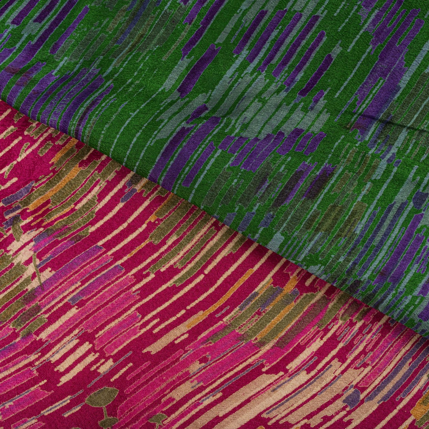 Sanskriti Vintage Pink Pure Silk Saree Abstract Ikat Style Print 6+Yard Sari Diy