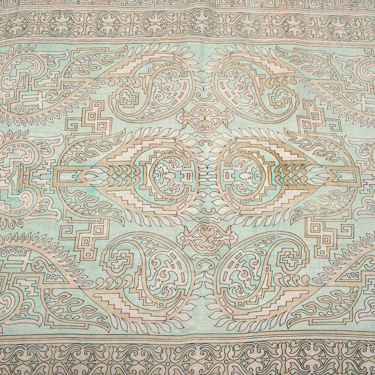 Sanskriti Vintage Beige Pure Silk Saree Paisley Geometric Print 5.5Yard Sari Diy