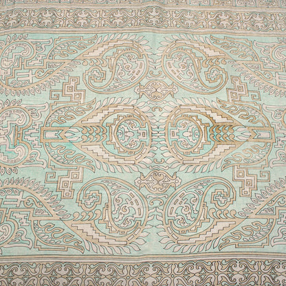 Sanskriti Vintage Beige Pure Silk Saree Paisley Geometric Print 5.5Yard Sari Diy