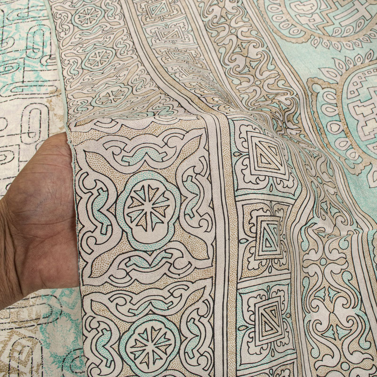 Sanskriti Vintage Beige Pure Silk Saree Paisley Geometric Print 5.5Yard Sari Diy