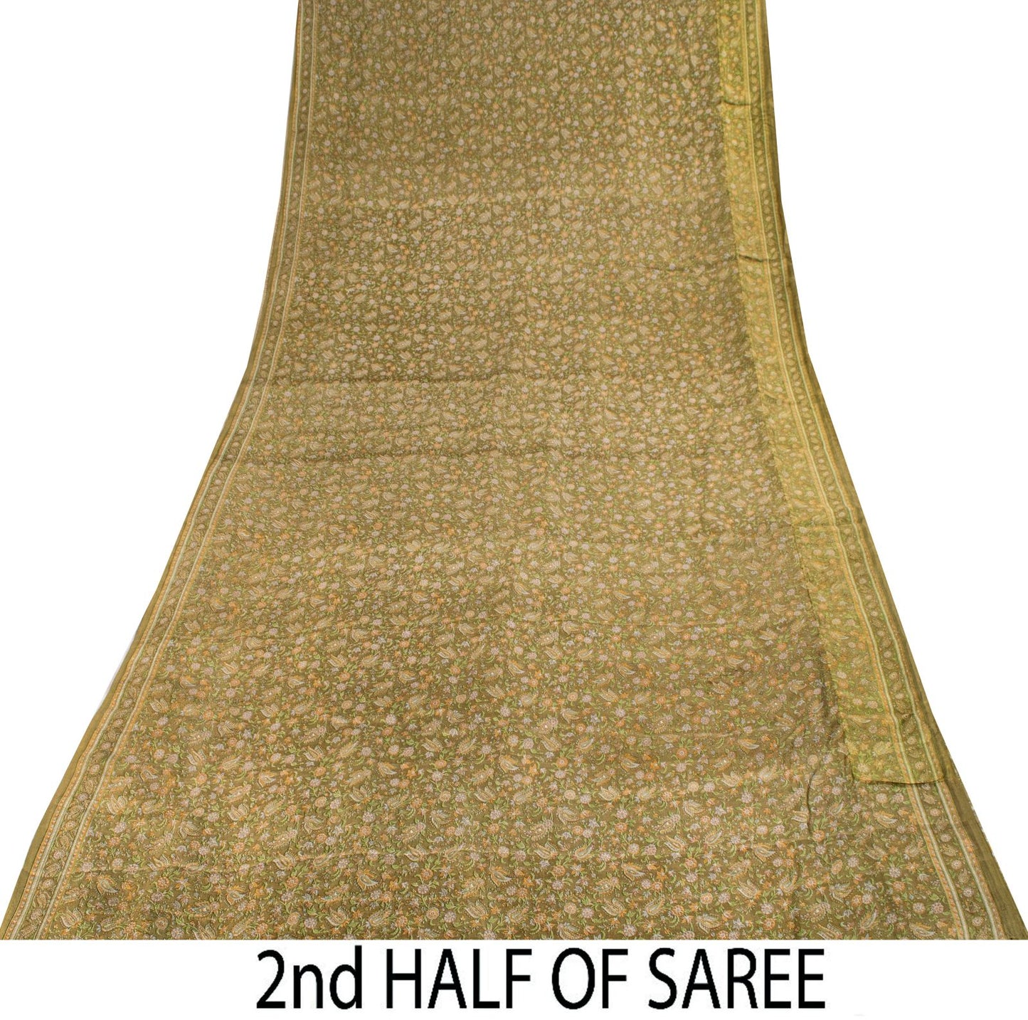 Sanskriti Vintage Green Pure Silk Saree Floral Paisley Print Sari 6+Yard Fabric