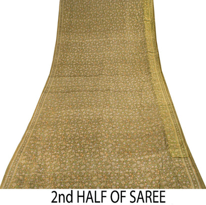 Sanskriti Vintage Green Pure Silk Saree Floral Paisley Print Sari 6+Yard Fabric