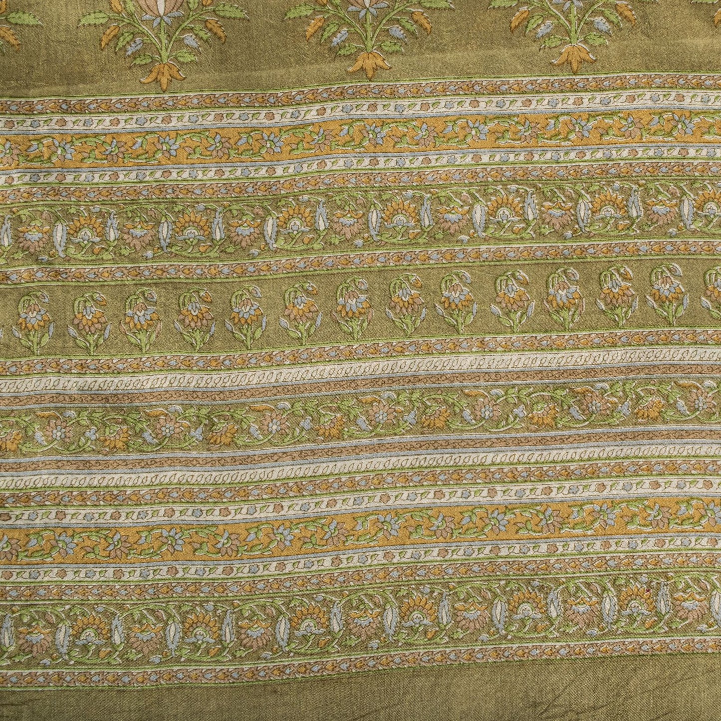 Sanskriti Vintage Green Pure Silk Saree Floral Paisley Print Sari 6+Yard Fabric
