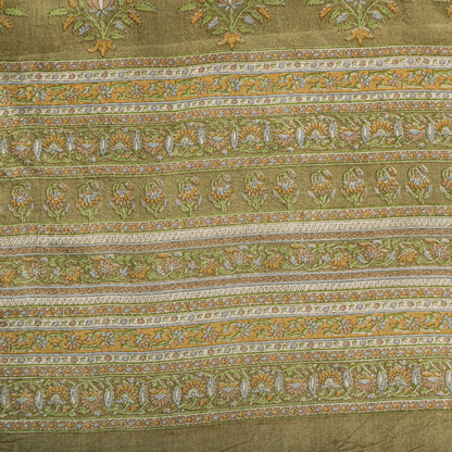 Sanskriti Vintage Green Pure Silk Saree Floral Paisley Print Sari 6+Yard Fabric