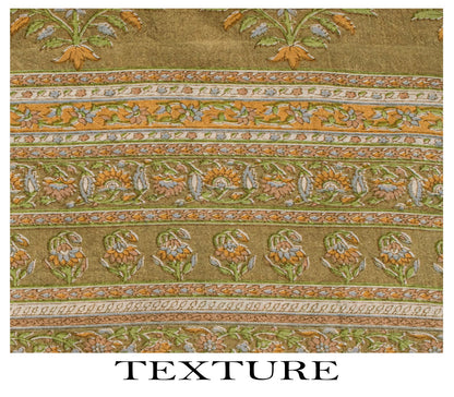 Sanskriti Vintage Green Pure Silk Saree Floral Paisley Print Sari 6+Yard Fabric
