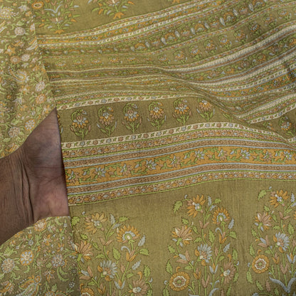 Sanskriti Vintage Green Pure Silk Saree Floral Paisley Print Sari 6+Yard Fabric