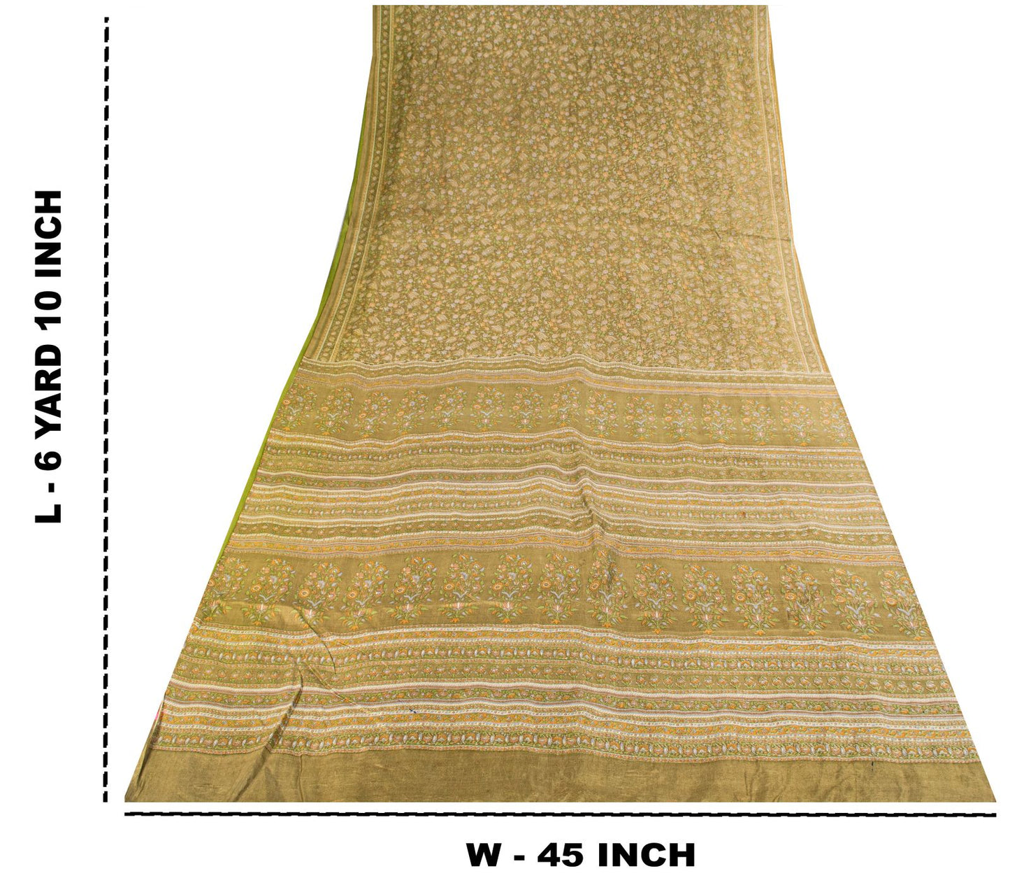 Sanskriti Vintage Green Pure Silk Saree Floral Paisley Print Sari 6+Yard Fabric