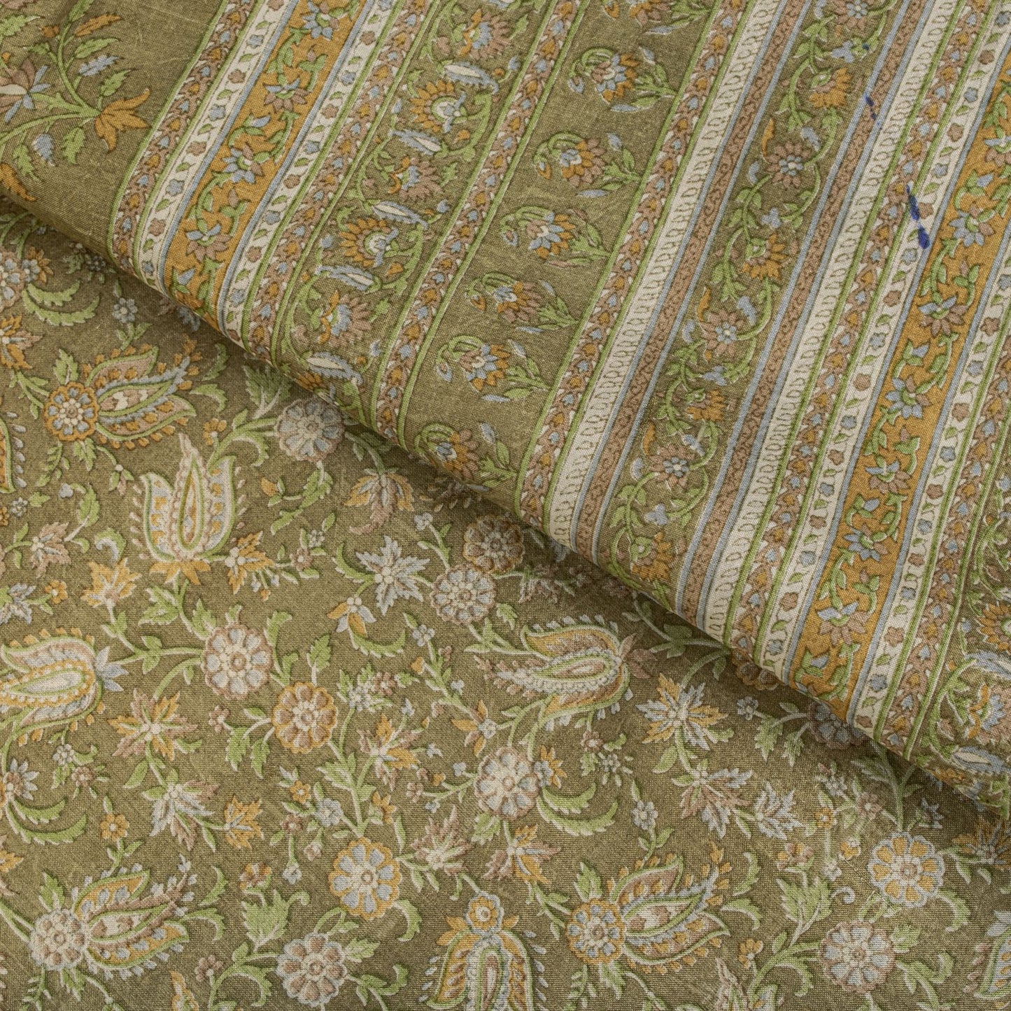 Sanskriti Vintage Green Pure Silk Saree Floral Paisley Print Sari 6+Yard Fabric