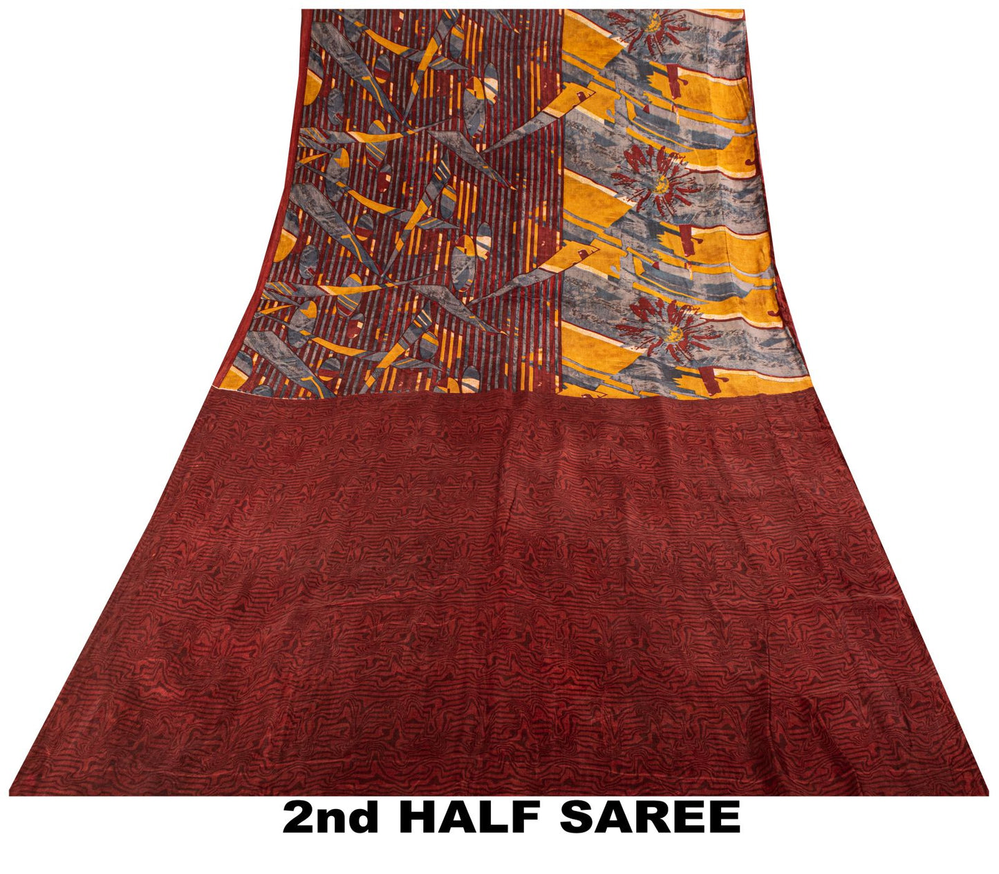 Sanskriti Vintage Saree Maroon Soft Pure Silk Abstract Print Sari 5.5+Yd Fabric