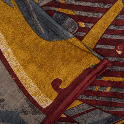 Sanskriti Vintage Saree Maroon Soft Pure Silk Abstract Print Sari 5.5+Yd Fabric
