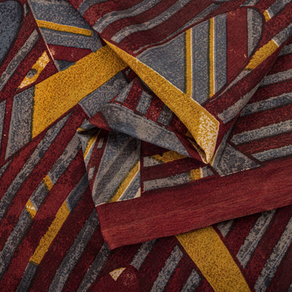 Sanskriti Vintage Saree Maroon Soft Pure Silk Abstract Print Sari 5.5+Yd Fabric