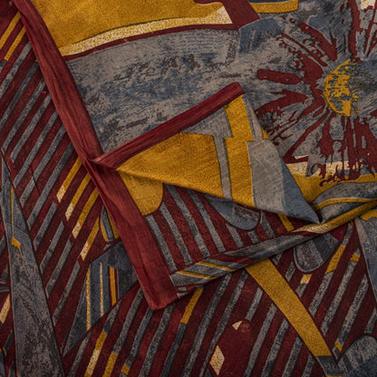 Sanskriti Vintage Saree Maroon Soft Pure Silk Abstract Print Sari 5.5+Yd Fabric