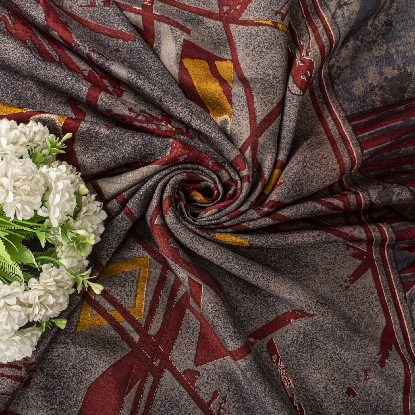 Sanskriti Vintage Saree Maroon Soft Pure Silk Abstract Print Sari 5.5+Yd Fabric