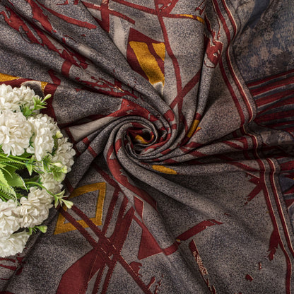Sanskriti Vintage Saree Maroon Soft Pure Silk Abstract Print Sari 5.5+Yd Fabric