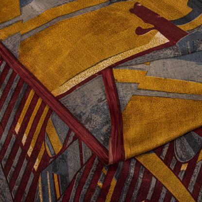 Sanskriti Vintage Saree Maroon Soft Pure Silk Abstract Print Sari 5.5+Yd Fabric