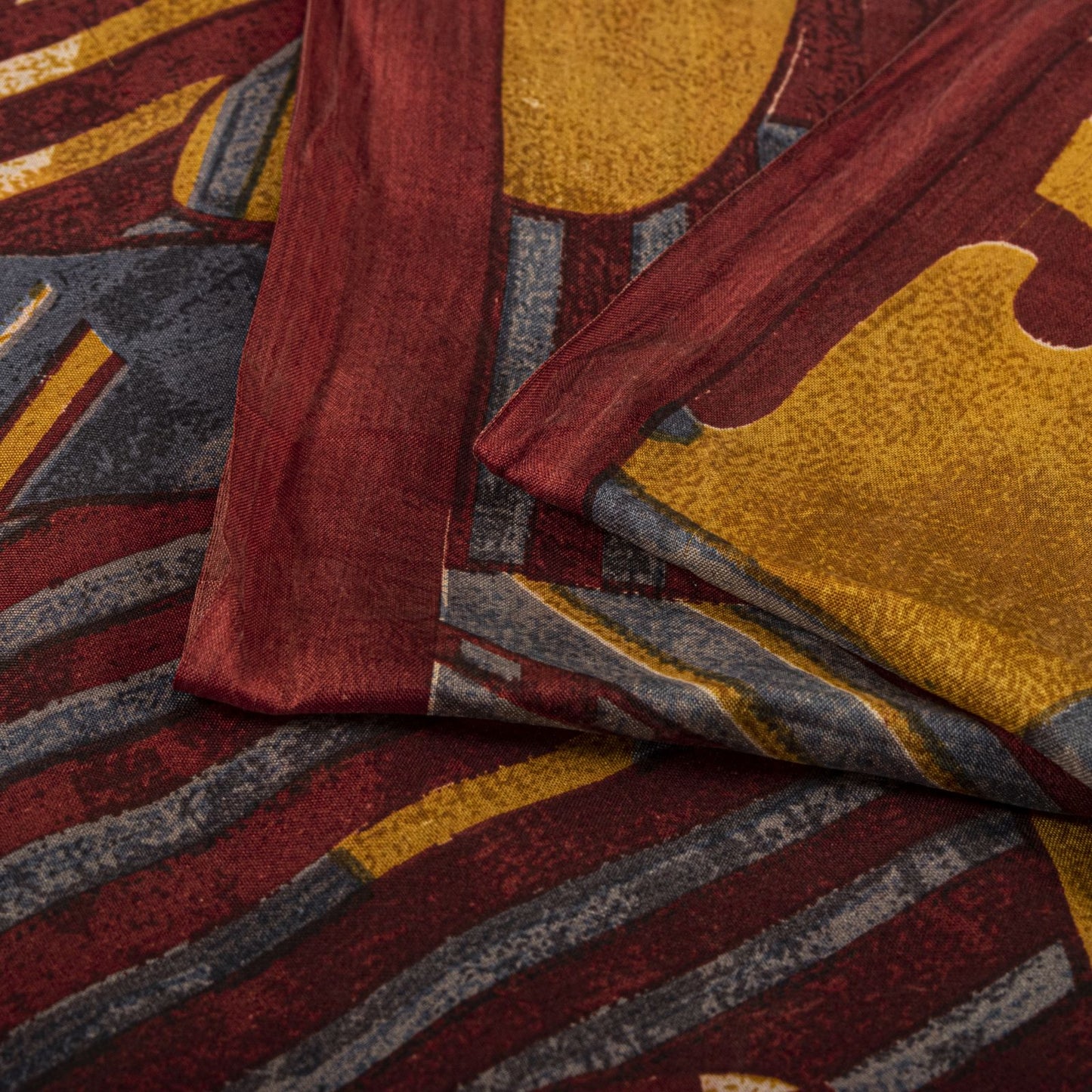 Sanskriti Vintage Saree Maroon Soft Pure Silk Abstract Print Sari 5.5+Yd Fabric