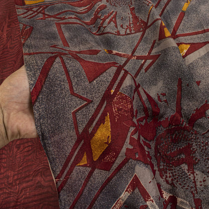 Sanskriti Vintage Saree Maroon Soft Pure Silk Abstract Print Sari 5.5+Yd Fabric