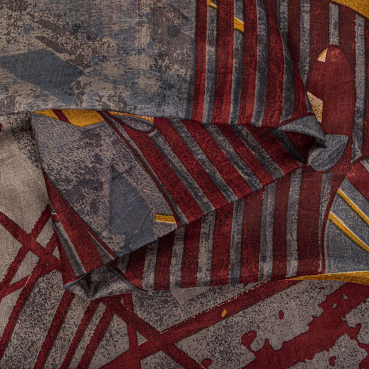 Sanskriti Vintage Saree Maroon Soft Pure Silk Abstract Print Sari 5.5+Yd Fabric