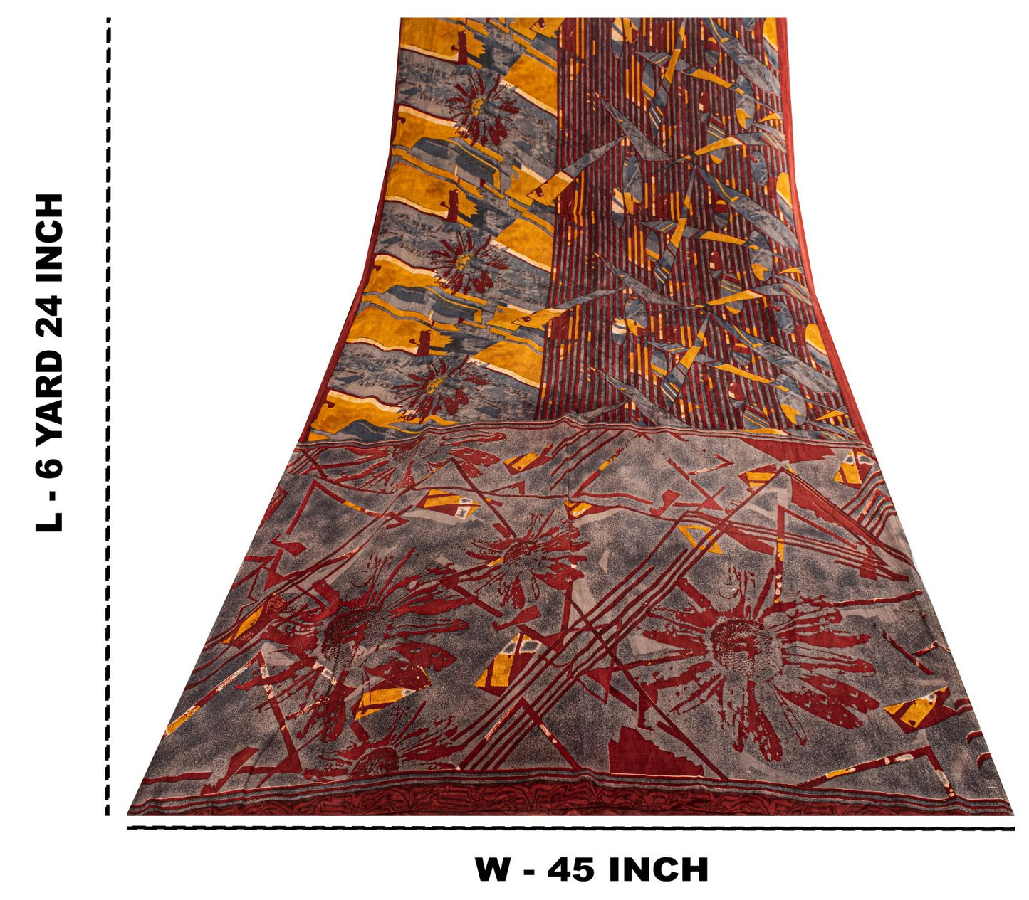 Sanskriti Vintage Saree Maroon Soft Pure Silk Abstract Print Sari 5.5+Yd Fabric