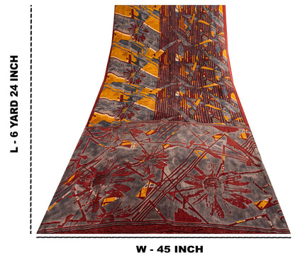 Sanskriti Vintage Saree Maroon Soft Pure Silk Abstract Print Sari 5.5+Yd Fabric