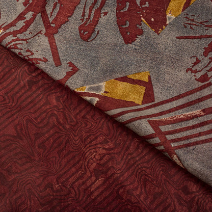 Sanskriti Vintage Saree Maroon Soft Pure Silk Abstract Print Sari 5.5+Yd Fabric