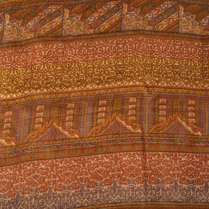 Sanskriti Vintage Saree Peach Pure Silk Floral Geometric Print Sari 5.5Yd Fabric
