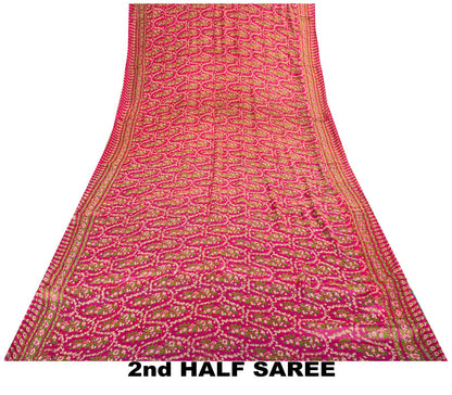 Sanskriti Vintage Saree Pink Soft 100% Pure Silk Floral Print Sari 5.5+Yd Fabric