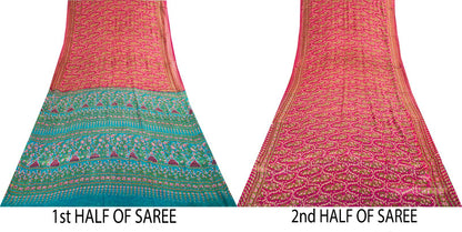 Sanskriti Vintage Saree Pink Soft 100% Pure Silk Floral Print Sari 5.5+Yd Fabric