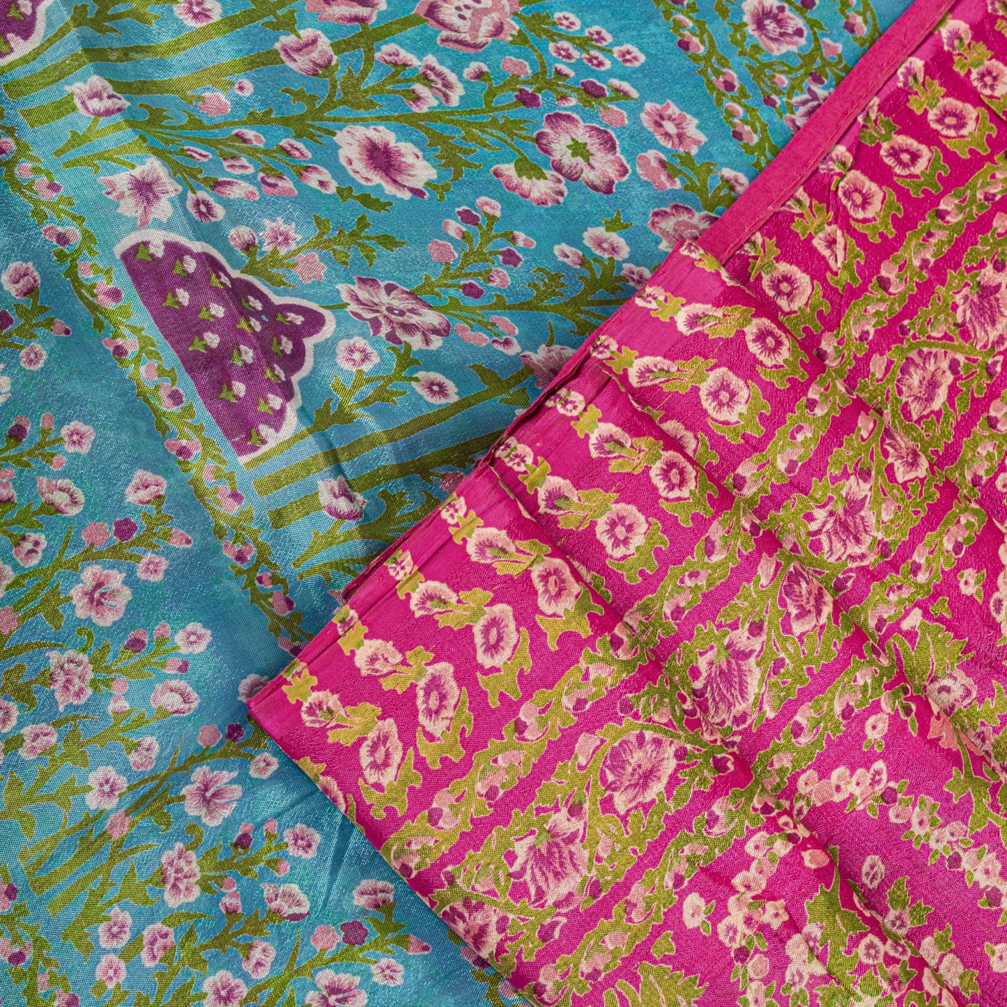 Sanskriti Vintage Saree Pink Soft 100% Pure Silk Floral Print Sari 5.5+Yd Fabric