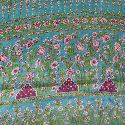 Sanskriti Vintage Saree Pink Soft 100% Pure Silk Floral Print Sari 5.5+Yd Fabric