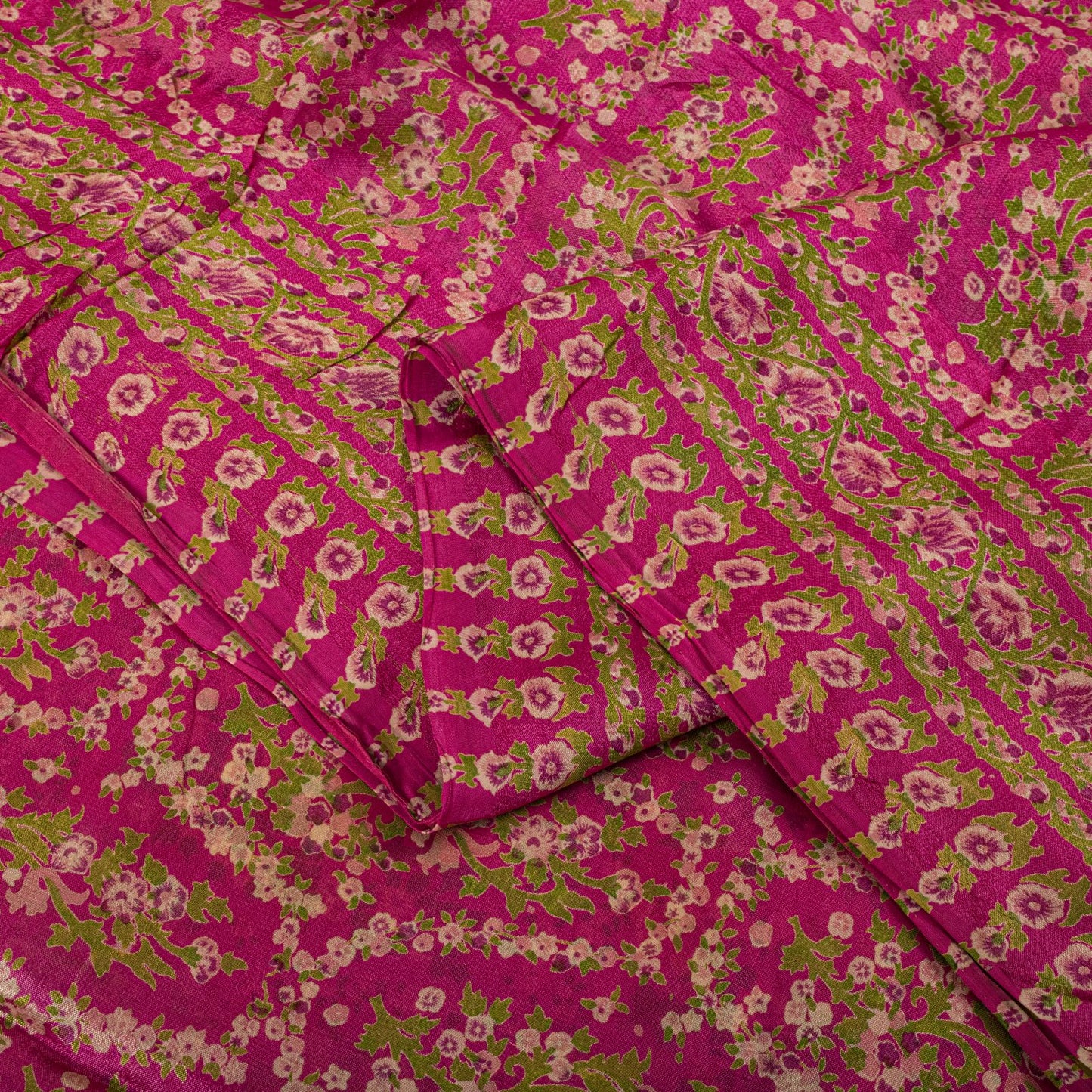 Sanskriti Vintage Saree Pink Soft 100% Pure Silk Floral Print Sari 5.5+Yd Fabric