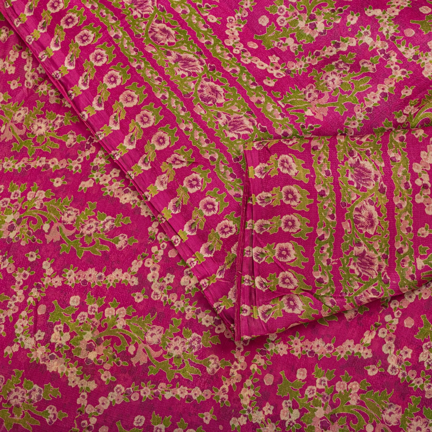 Sanskriti Vintage Saree Pink Soft 100% Pure Silk Floral Print Sari 5.5+Yd Fabric