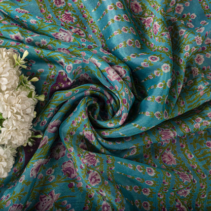 Sanskriti Vintage Saree Pink Soft 100% Pure Silk Floral Print Sari 5.5+Yd Fabric