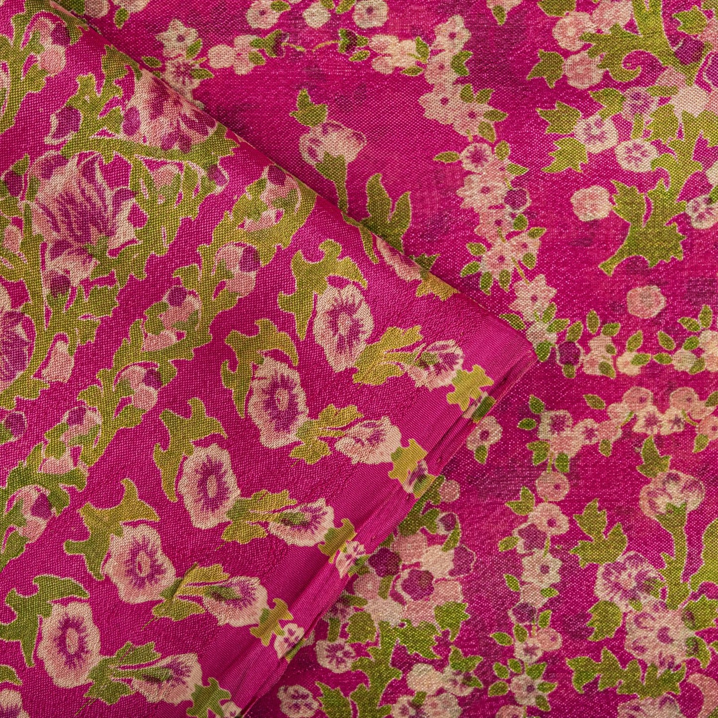 Sanskriti Vintage Saree Pink Soft 100% Pure Silk Floral Print Sari 5.5+Yd Fabric