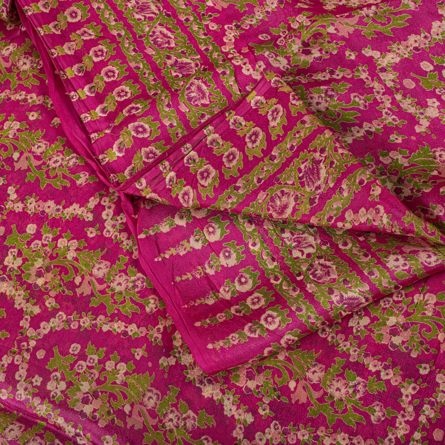 Sanskriti Vintage Saree Pink Soft 100% Pure Silk Floral Print Sari 5.5+Yd Fabric