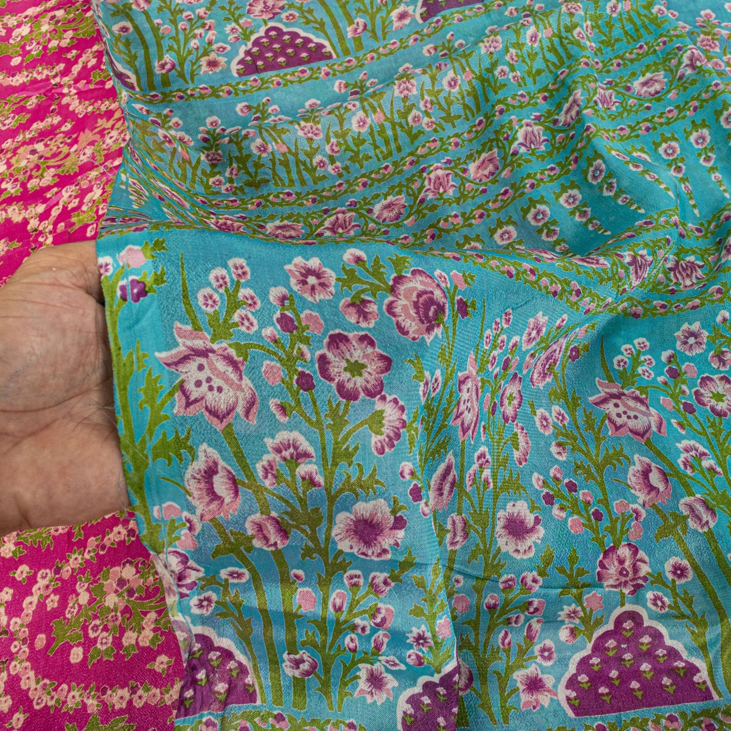 Sanskriti Vintage Saree Pink Soft 100% Pure Silk Floral Print Sari 5.5+Yd Fabric