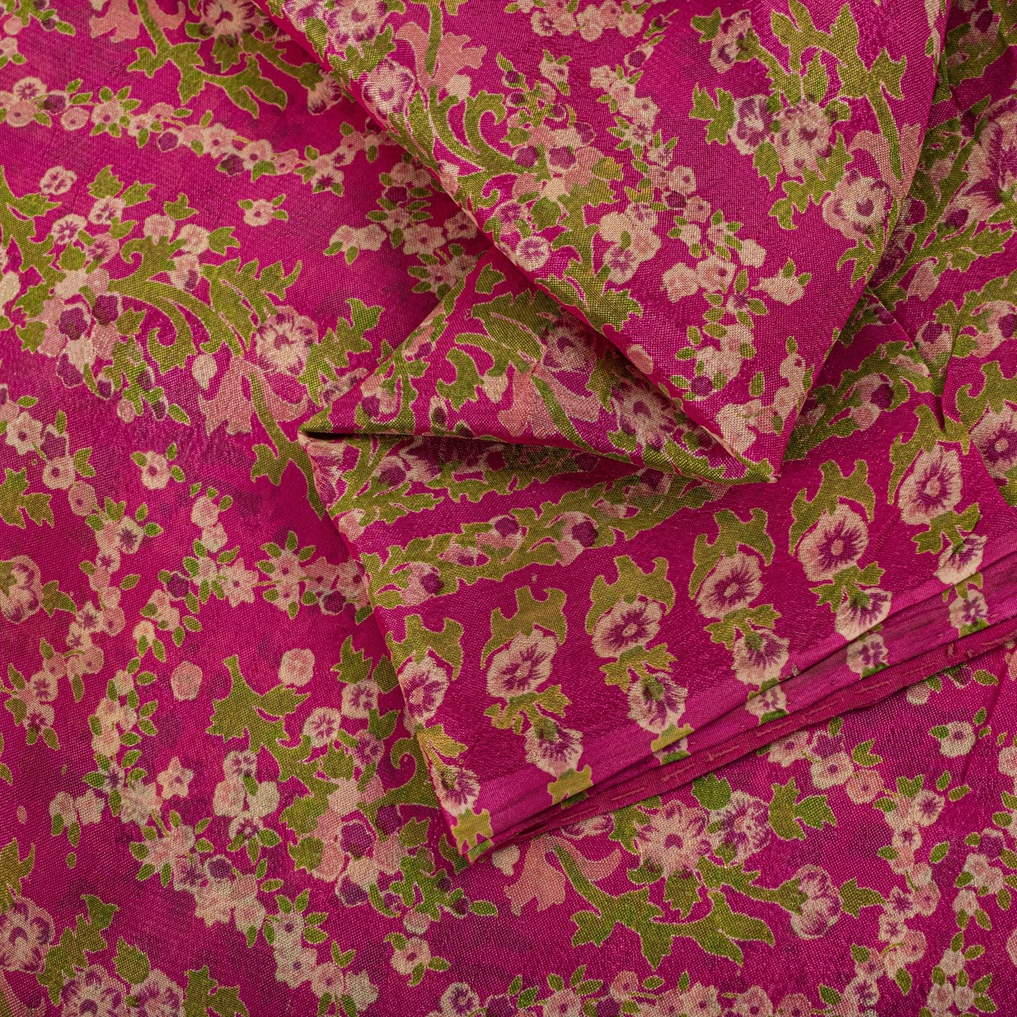 Sanskriti Vintage Saree Pink Soft 100% Pure Silk Floral Print Sari 5.5+Yd Fabric