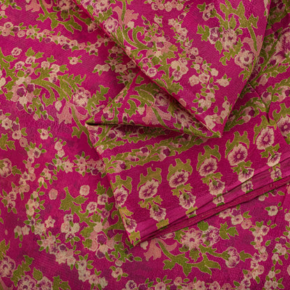Sanskriti Vintage Saree Pink Soft 100% Pure Silk Floral Print Sari 5.5+Yd Fabric