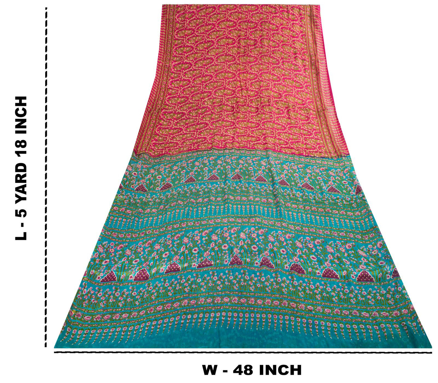 Sanskriti Vintage Saree Pink Soft 100% Pure Silk Floral Print Sari 5.5+Yd Fabric
